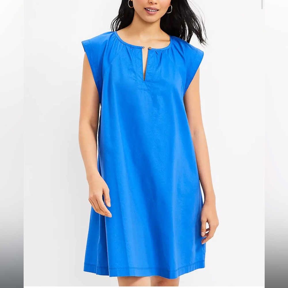 Loft Flutter Sleeve Split Neck Swing Dress Size L… - image 1